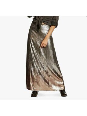 Like New ARIAT Ombré Silver and Bronze Sequin Maxi Skirt Back Slit Size 8